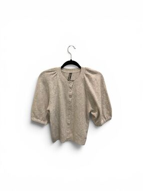 Anthropologie Puff Sleeve Button Cardigan in Light Gray